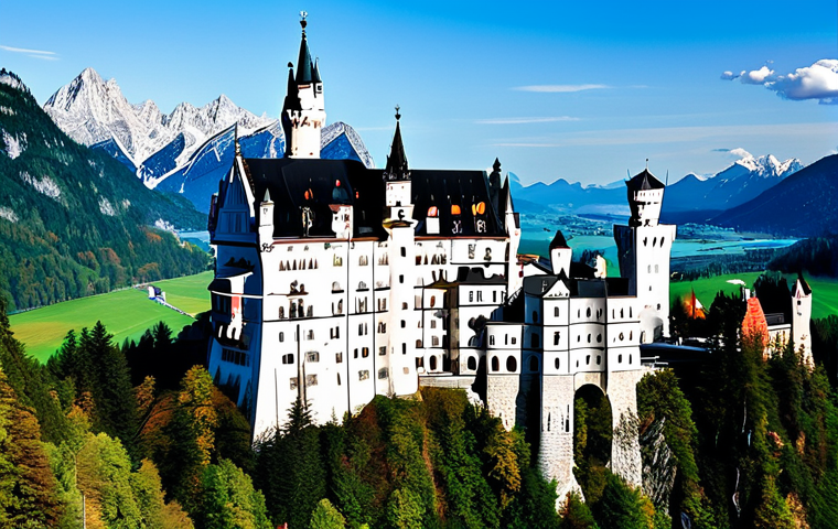 Neuschwanstein Castle**
A breathtaking view of Neuschwanstein Castle nestled in the Bavarian Alps, Germany. The castle, with its romantic architectural style and fairytale appearance, stands majestically against a backdrop of lush green forests and snow-capped mountains. Capture the castle's intricate details, including its towers, turrets, and ornate facades. The scene should evoke a sense of wonder and enchantment. Fully clothed, appropriate content, safe for work, perfect anatomy, natural proportions, professional, family-friendly.
**