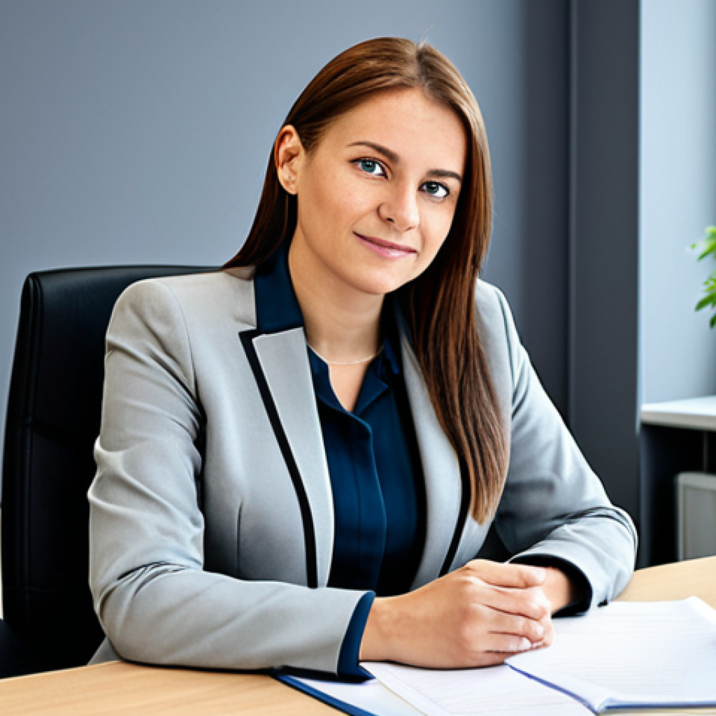 **
"A professional businesswoman in a modest business suit, sitting at a desk in a modern office in Germany, fully clothed, appropriate attire, safe for work, perfect anatomy, natural proportions, professional photography, high quality. The scene represents the formal and professional work culture in Germany."
**