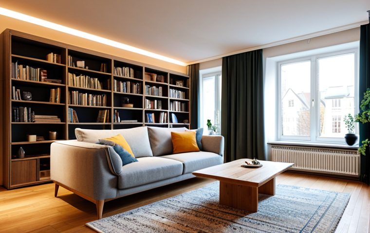 독일에서 집 렌트하는 법 - A cozy, fully furnished apartment in Germany, showcasing a modern living room with a comfortable sof...