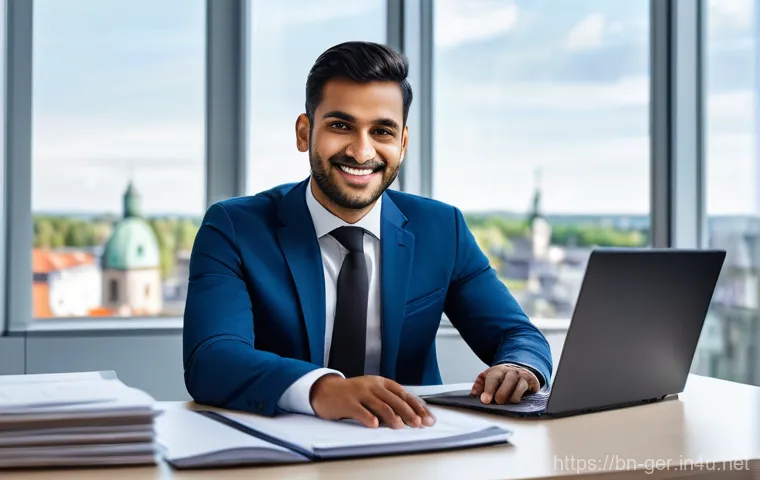 독일에서 일할 때 필요한 비자 종류 - **Prompt for an EU Blue Card Holder:**
"A highly educated and confident young professional, in t...