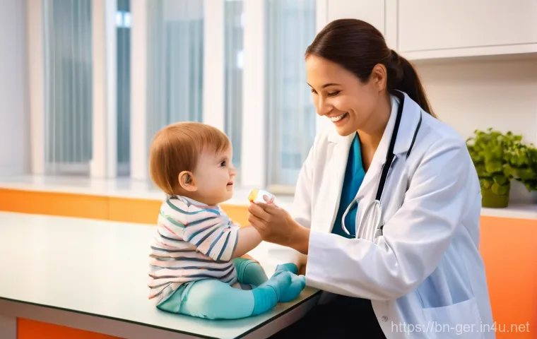 독일의 복지 제도 - **Prompt 1: Joyful Family Healthcare Visit**
A brightly lit, clean, and modern pediatric doctor'...