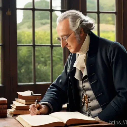 괴테 문학 작품 - **Prompt 1: Goethe's Serene Study of Wisdom**
    "A distinguished, wise-looking elderly man, remini...